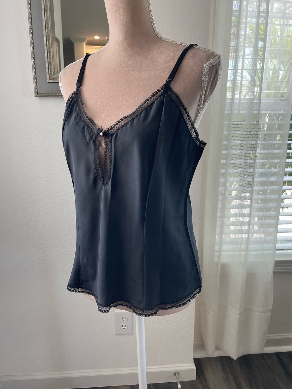 Barbizon Black Lace Trim Satin Cami Tank Top - Women Intimates & Sleepwear